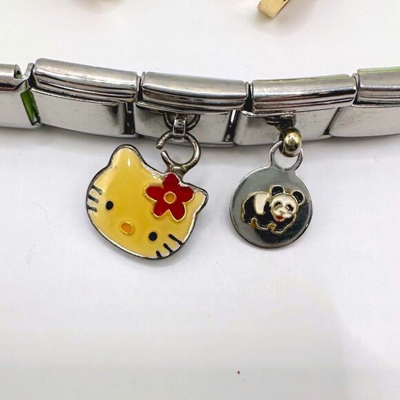 Hello Kitty Sanrio Jewelry Set Red Bow Stud Earrings Green Charm Bracelet Pink - Picture 6 of 15